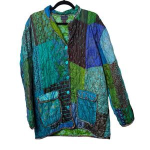 Sacred Threads Silk Boho Bohemian Patchwork Art to Wear Jacket Size Medium Large